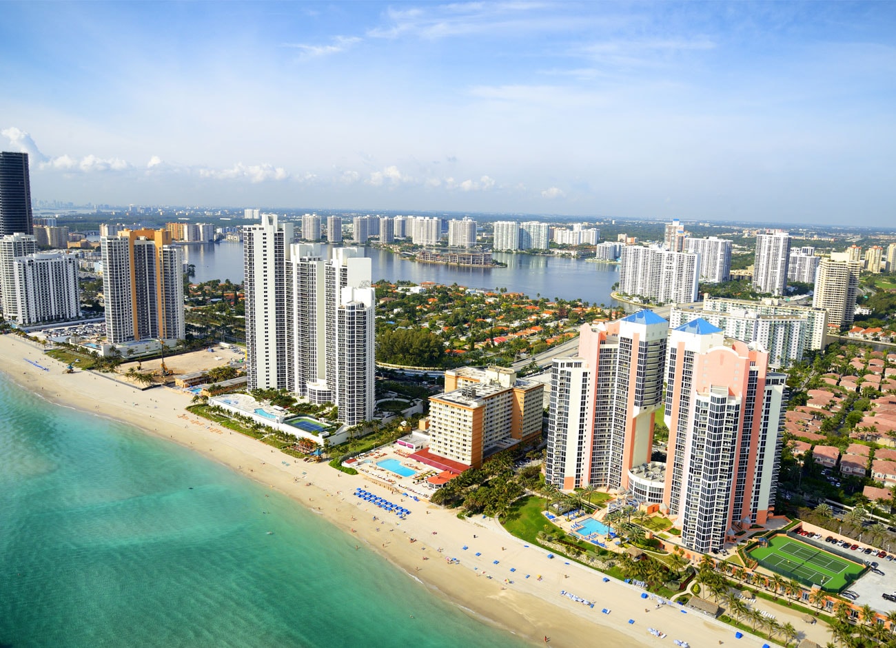 aerial view of miami city and beach