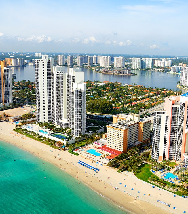 aerial view of city and beach